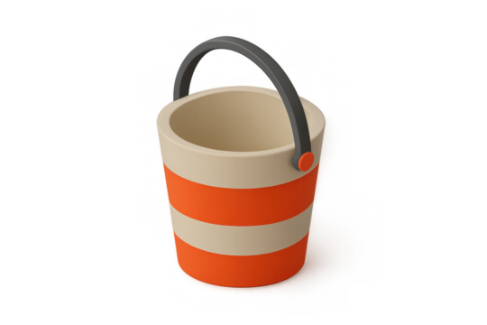 Beach toy bucket in stripes with handle, representing summer fun and childhood play activities