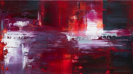 Bold Abstract Painting with Deep Red Purple and Black Brushstrokes Featuring Dynamic Texture and Expressive Contemporary Style