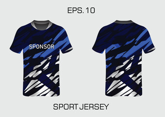 Dynamic Sport Jersey Design Featuring Bold Blue Stripes and Sponsor Branding