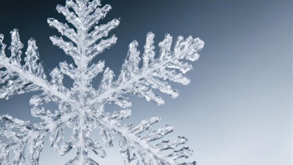 Intricate snowflake crystal structure against a gradient background, winter scene.