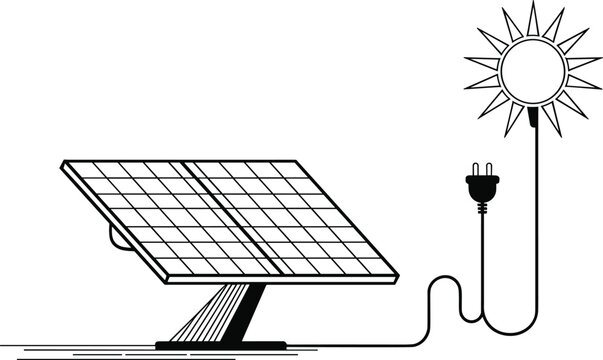 black solar panel connected to sun clip art preview