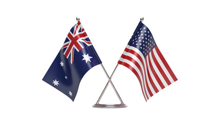Two national flags the australian flag and the american flag are crossed and displayed on a white background isolated on transparent background