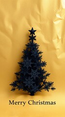 Minimalist Christmas Tree Made of Black Snowflakes on Gold Background Modern Dark Festive Holiday Greeting Card_9