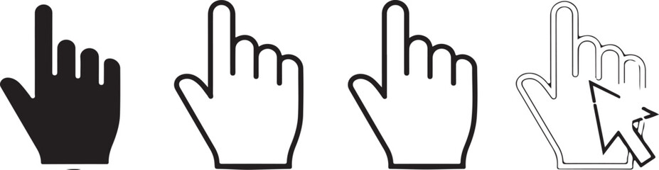 Hand cursor icons collection representing click select pointer actions