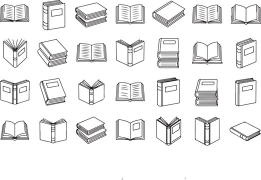 Seamless pattern of various outline books in diverse styles for backgrounds