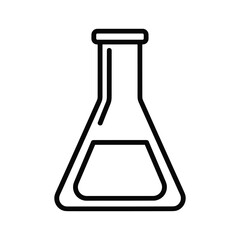 Simple black line icon of an erlenmeyer flask containing liquid, isolated on