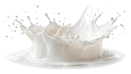 White liquid crown splash frozen in mid-air with droplets