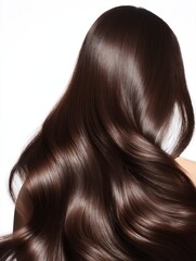 Naklejka premium Healthy brunette wavy hair glowing on white background