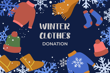 Winter clothes donation.Vector illustration in flat style	