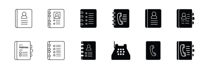 Diverse Collection of Modern Contact Book and Address Book Icons for Digital Interface Design Elements
