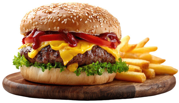 Hearty cheeseburger with melted cheese and crispy fries