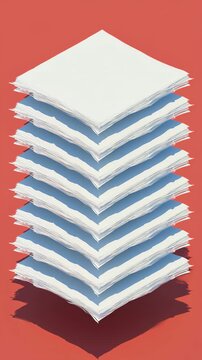 Minimalist 3D Stack of White Floating Paper Documents on Red