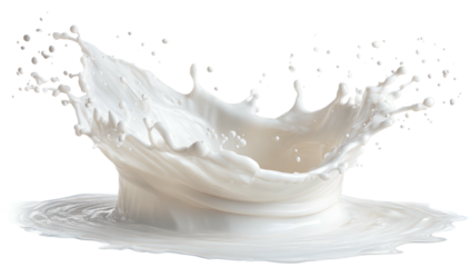 White liquid splash forming a crown shape, with droplets