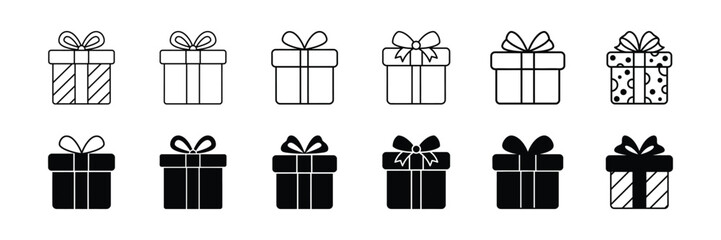Gift Boxes Outline Icons Set, Present Boxes Decoration Symbols