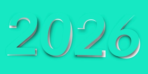 2026 Year Number Cutout Style on Mint Green Background
