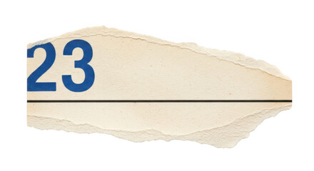 Torn paper with number 23 isolated on transparent background