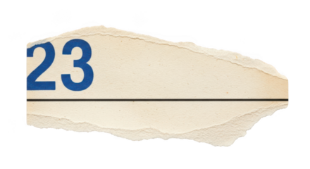 Torn paper with number 23 isolated on transparent background