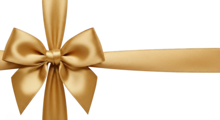 Golden satin ribbon bow isolated on transparent background