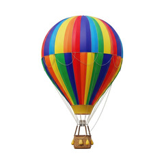 Fototapeta premium Vibrant multicolored hot air balloon suspended against a dark background