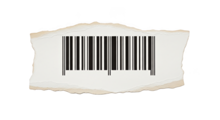 Torn paper with barcode isolated on transparent background