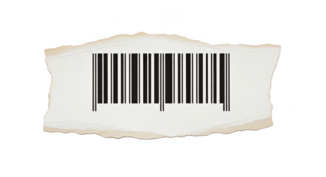 Torn paper with barcode isolated on transparent background