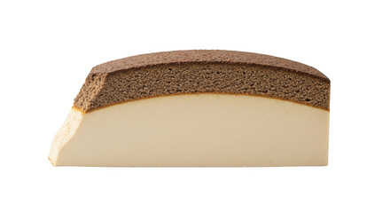 Slice of chocolate cake with cream filling isolated on transparent background