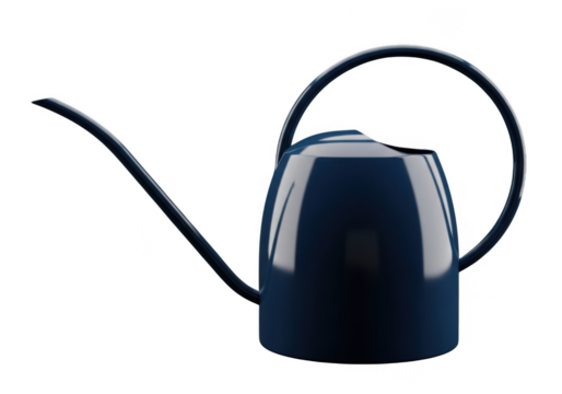 Dark blue watering can isolated on transparent background for gardening and watering plants