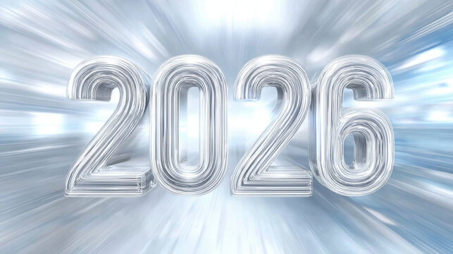 2026 silver number futuristic year celebration festive metallic digits speed blur light motion excitement
