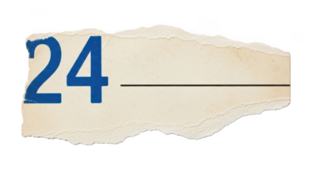 Torn paper with the number 24 and a line isolated on transparent background