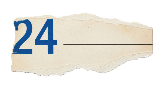 Torn paper with the number 24 and a line isolated on transparent background
