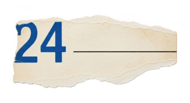 Torn paper with the number 24 and a line isolated on transparent background