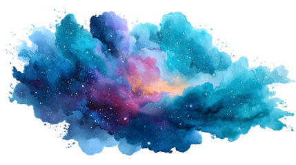 Cosmic watercolor nebula, isolated on transparent background