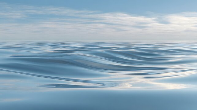Serene blue ocean surface with gentle waves under a soft cloudy sky.