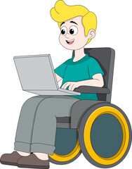Disabled Worker Using a Laptop While Sitting in a Wheelchair in a Modern Productive Workspace Illustration