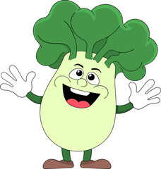 Happy Broccoli Character with Large Green Florets in Fun Cartoon Illustration