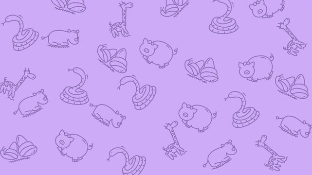 Purple background with animal outlines, ideal for children books, educational materials, or wildlife themed designs. Playful and engaging visual content.