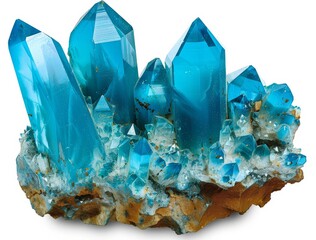 Fototapeta premium Stunning Close-up of Aquamarine Crystals Cluster on Matrix Mineral Specimen Gemstone Formation Geology