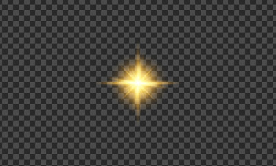 Gold glow star with light glowing effect and transparent sun rays overlay background © Sagor