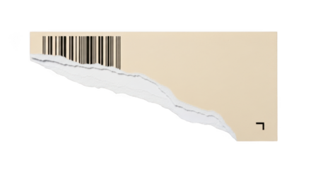 Torn paper with barcode and number 7 isolated on transparent background