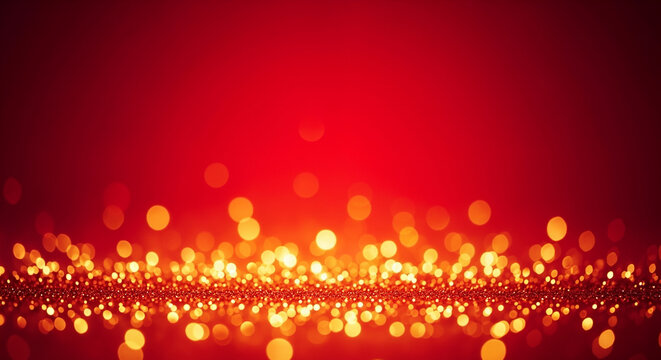 Red and gold bokeh background with glitter. Abstract festive Christmas and New Year holiday texture. Blank area for design - Powered by Adobe