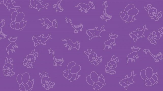 Purple background with animal outlines, ideal for children books, educational materials, or wildlife themed designs. Playful and engaging visual content.
