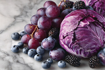 Collection of Purple Fruits and Vegetables, Minimalistic Style