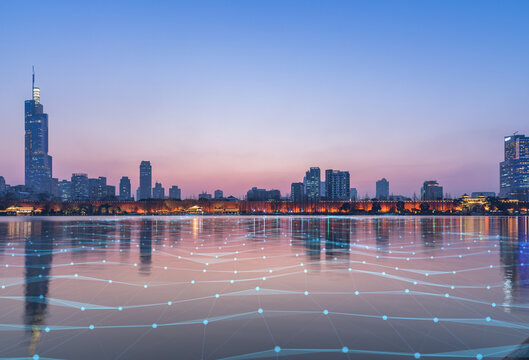 Tech-Infused City Skyline at Dusk