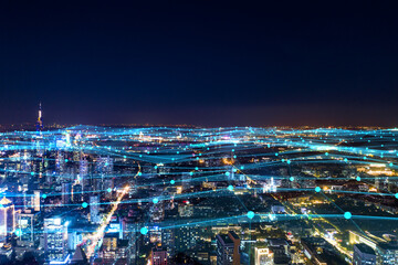 Tech-Infused City Skyline at Dusk
