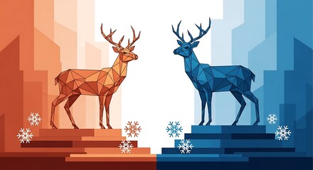 Abstract geometric deer illustration contrasting warm and cool colors