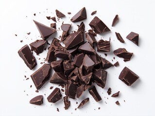 Fototapeta premium Broken dark chocolate pieces creating a sweet dessert background