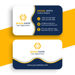 Modern professional business card template with contact information and logo design.
