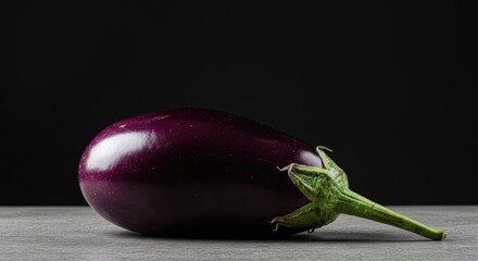 Fresh, ripe eggplant with deep purple skin and green stem, ready for grilling, roasting, or preparing delicious healthy meals ,cuisine ,ingredient ,agriculture