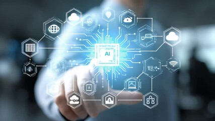 Artificial intelligence concept hand touch - Powered by Adobe