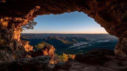 Stunning View of Grand Canyon from Inside a Cave at Sunset.